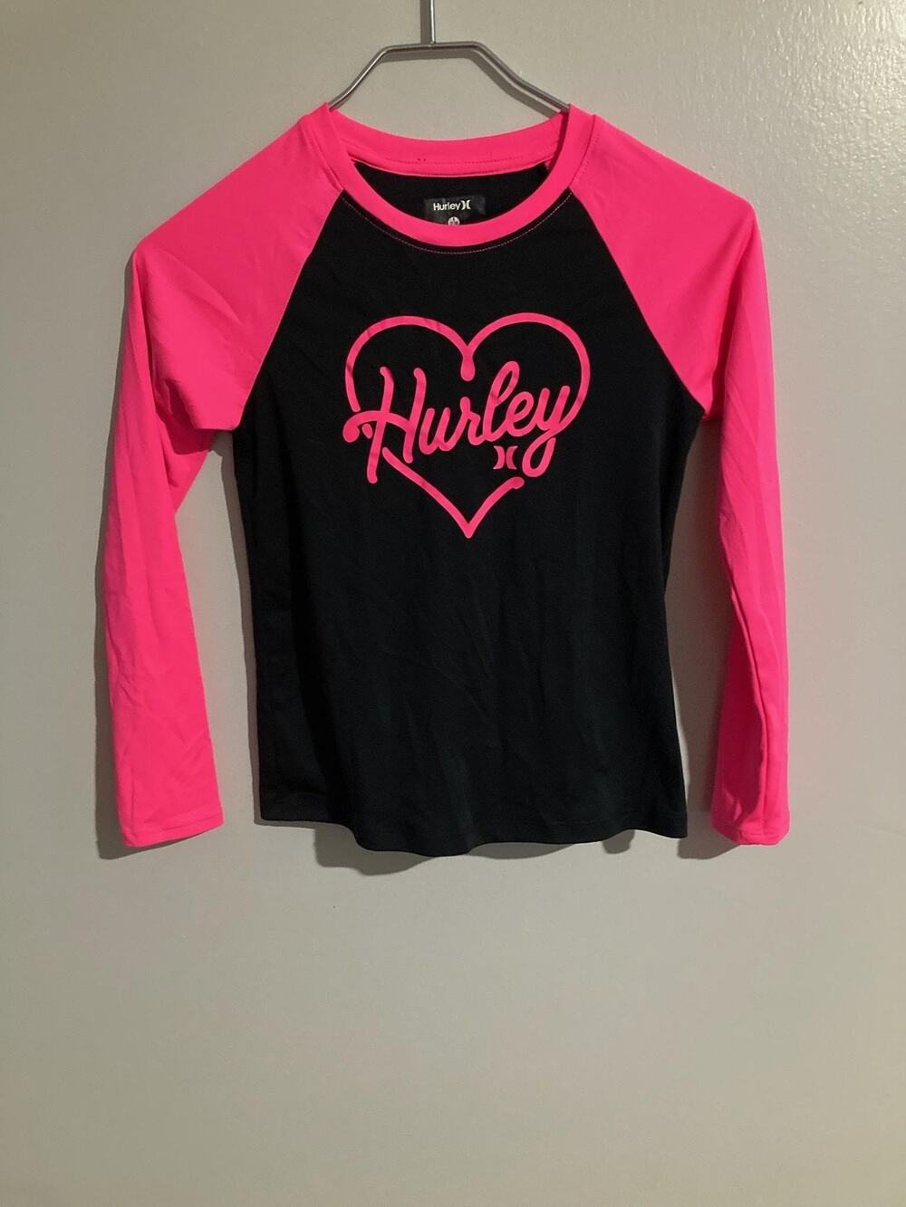 Hurley Rash Guard Girls 7-8 Years Black Pink Long Sleeve UV-Protection Swim